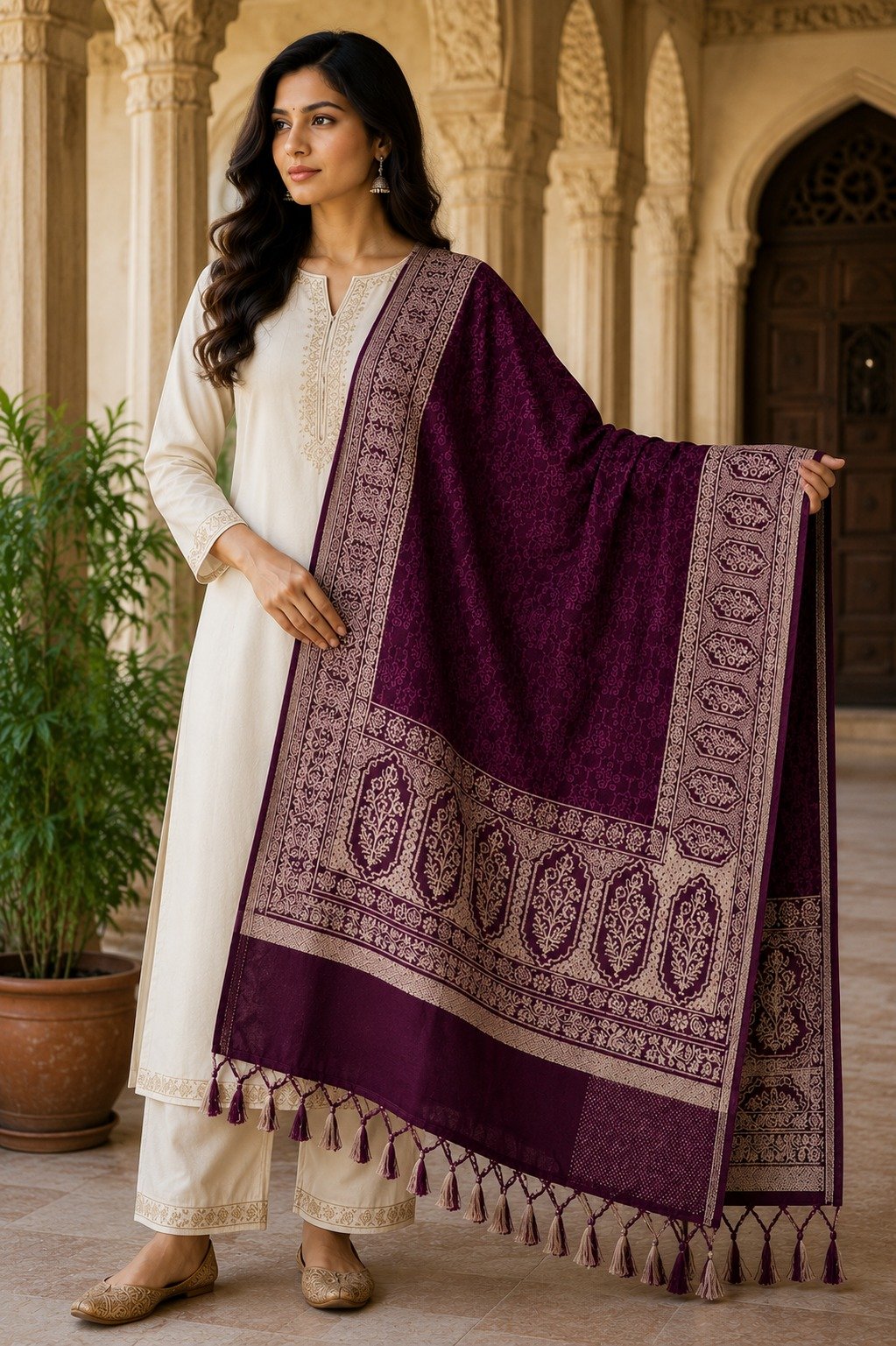 Acrylic Shawl, Acrylic Shawl Wine Floral design